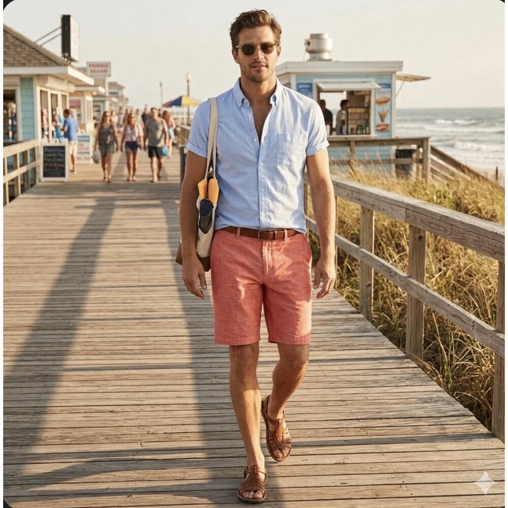 Banana Republic Linen Cotton Chino Shorts Salmon/Coral Summer Resort Casual S 30